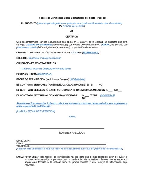 Modelo Certificado Contratistas Doc Para Subir Cartas Modelo De