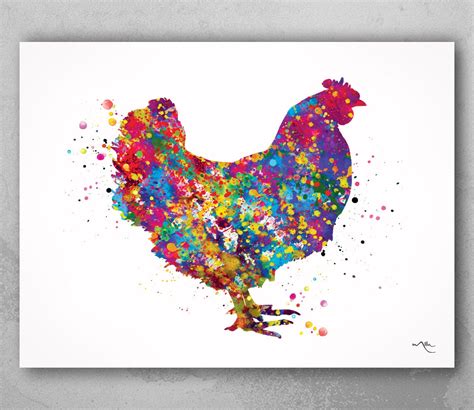 Chicken Watercolor Print Chicken Art Print House Warming Gift | Etsy