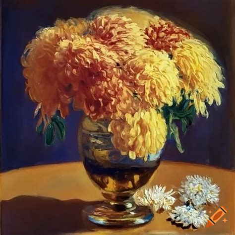 Oil Painting Chrysanthemum Chrysanthemum In A Vase Golden Vase A