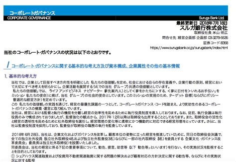 スルガ銀行、「コーポレート・ガバナンスに関する報告書」を更新。「コーポレートガバナンス・コードの各原則を実施しない理由」について記載。不動産