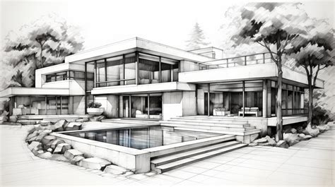 premium photo hyperrealistic pencil drawing   modern house