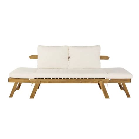 Banquette De Jardin Modulable 3 Places En Acacia Et Coussins écrus En