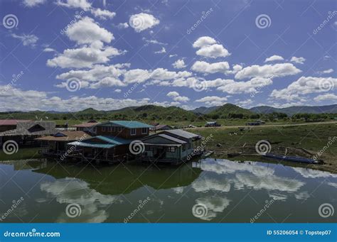 Raft House in Lake with Cloudy in Thailand Stock Photo - Image of raft, lake: 55206054