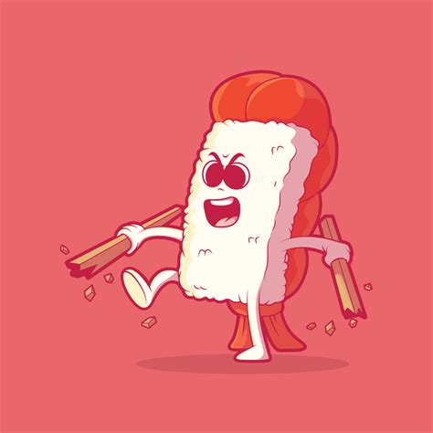Angry sushi character vector illustration. Food, funny, brand design