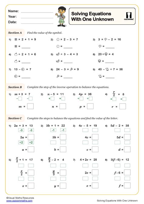 Solving Equations With One Unknown Worksheet Key Stage Pdf Algebra