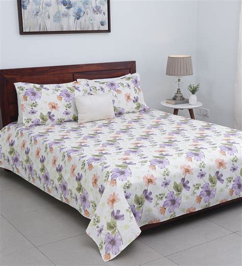 Buy Multicolor Floral 140 TC Cotton Double Bedsheet With 2 Pillow