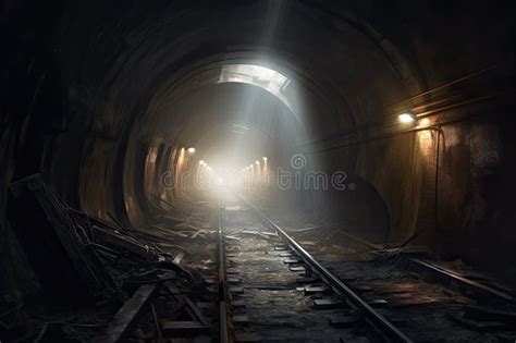 Abandoned Tunnel Of The Train With Intense Sunlight Stock Illustration