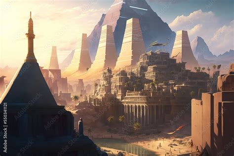 Futuristic Egypt Sci Fi Pyramid Golden Futuristic City Concept Art