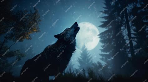 Premium Photo | Silhouette wolf on full moon background