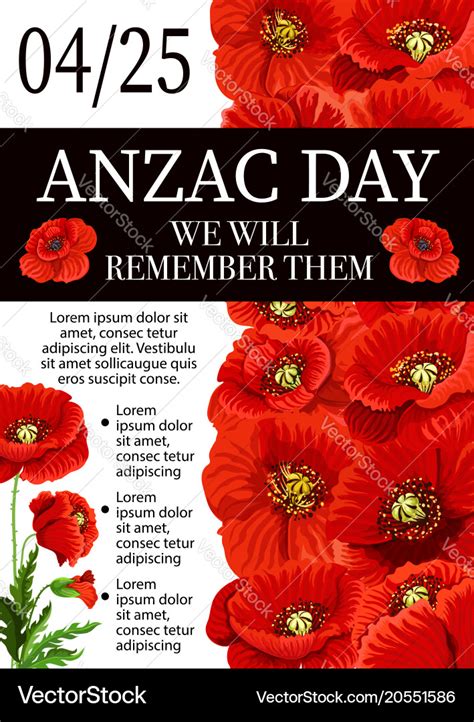 Anzac Day Lest We Forget Remembrance Poster Vector Image