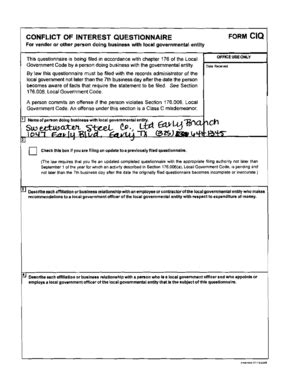 Fillable Online Ci Brownwood Tx 11 CONFLICT OF INTEREST QUESTIONNAIRE 1