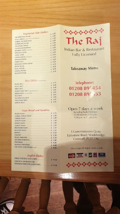 Menu At The Raj Bar Restaurant Wadebridge