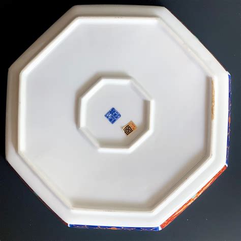 Imari Chinoiserie Octagon Plate Dish Blue Orange And Teal With Etsy