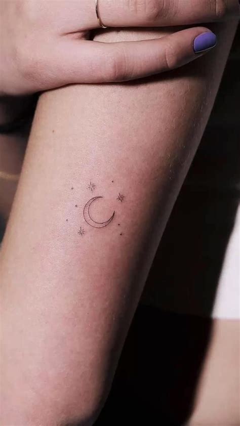 Crescent moon tattoo inspo fine line tattoo celestial tattoo moon and ...