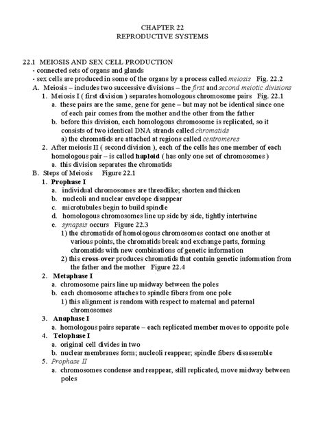 Chapter 22 225 Notes CHAPTER 22 REPRODUCTIVE SYSTEMS 22 MEIOSIS AND SEX CELL PRODUCTION