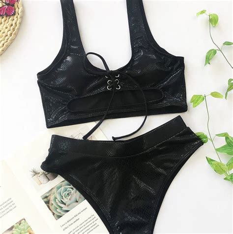 New Fashion Women Sexy Pu Leather Bikini Set Leather Strap Etsy