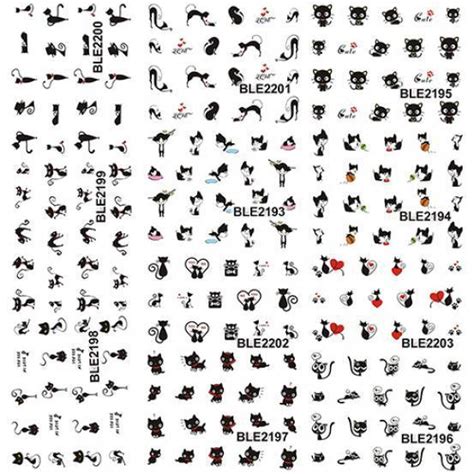 11 Styles Nail Art Stickers Black Cat Kitten Uv Gel Polish Tips Diy