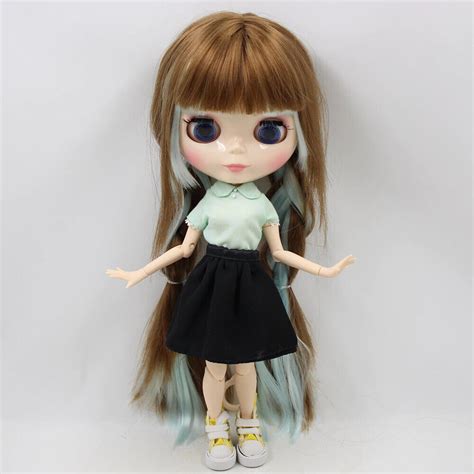 Blythe Doll Nude Shiny Face Brown Mix Blue Hair White Skin Jointed