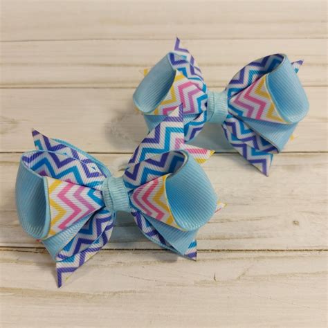 Бантики для волос, для девочек, голубые принт "зигзаг", myfunnybant ...
