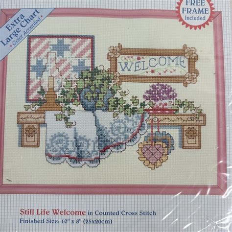 Vtg Dimensions Stitchables Counted Cross Stich Kit Still Life Welcome