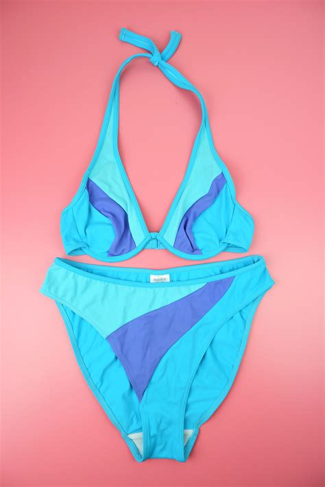 Vintage S Y K Blue Bikini Set Underwire Halter Neck Top And Etsy