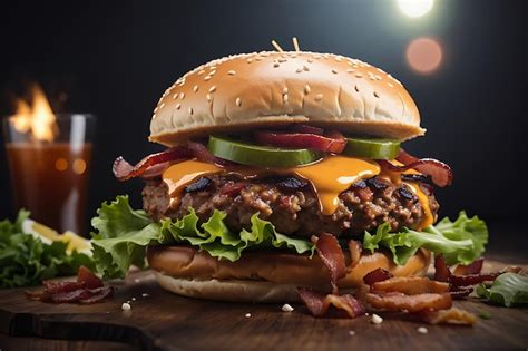 Premium Ai Image Hamburger With Bacon