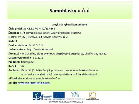 Samohlsky U Jazyk A Jazykov Komunikace Slo Projektu