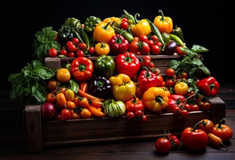 Premium Photo A Colorful Assortment Of Fresh Vegetables In A Wooden