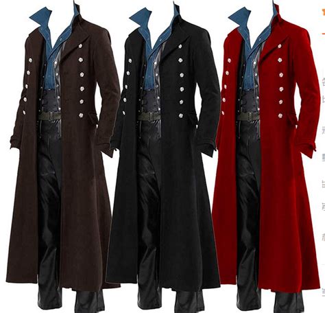 Mens Steampunk Military Trench Coat Long Jacket Gothic Overcoat Cosplay Ebay