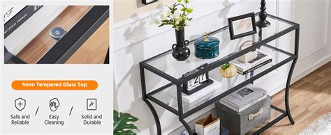 Yaheetech Console Table Tempered Glass Sofa Table 3 Tier Hallway Table With Storage Shelves