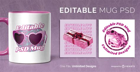 Pink Glitter Elements Scalable Mug Template Psd Editable Template