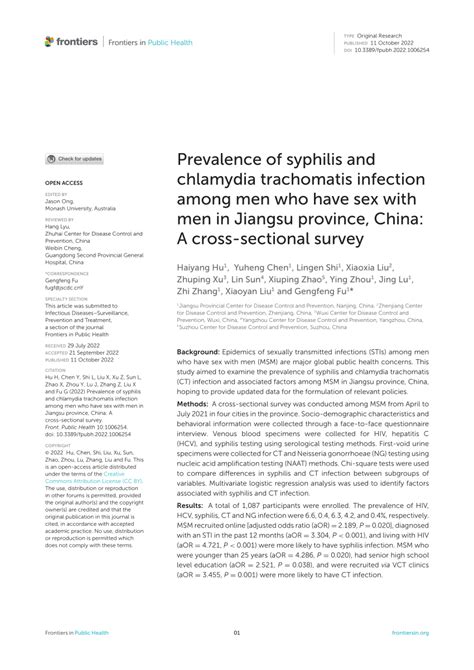 PDF Prevalence Of Syphilis And Chlamydia Trachomatis Infection Among Men Who Have Sex With Men