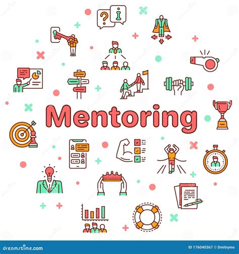 Mentoring Linear Color Icon Set Coaching Sport Coach Mentor And Team