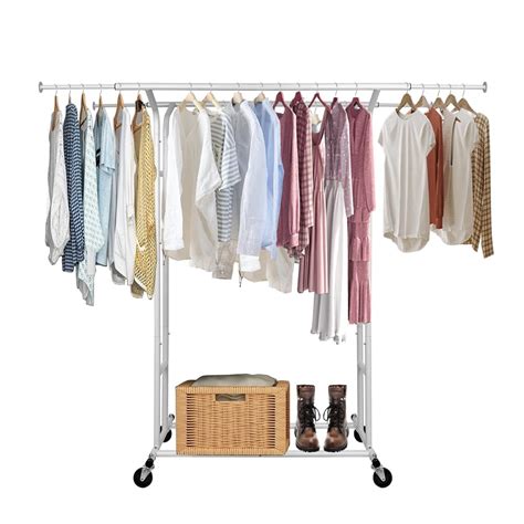 Fishat Heavy Duty Double Rod Clothing Garment Rack For Hanging Clothes