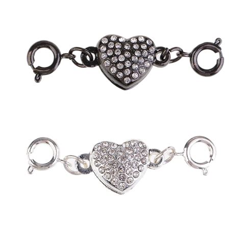 2 Sets Black And Silver Plated Rhinestone Heart Magnetic Clasps For