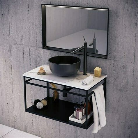 Estructura De Metal Con Encimera Y Lavabo X X Cm Negro