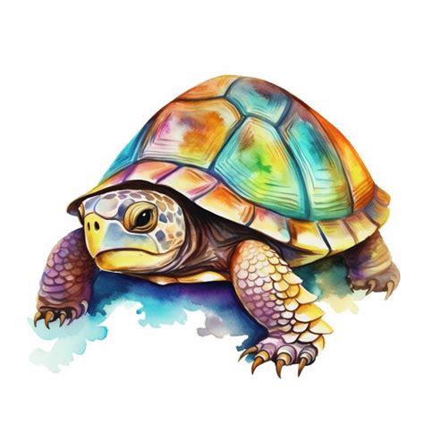 Aquarelle Tortue Illustration Colorée Clipart Sur Fond Blanc Photo