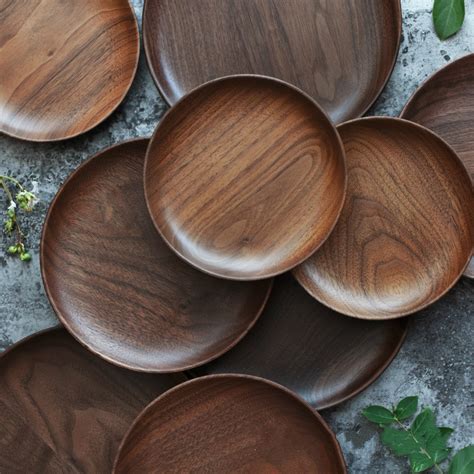 High Quality Plates Black Walnut Wooden Tableware Beech Wood Plate