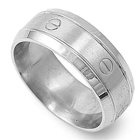 Sac Silver Mens Bolt Ring Wholesale Polished Stainless Steel Band