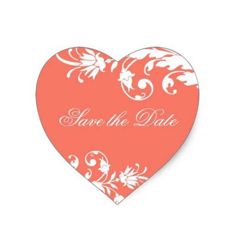 Coral Save The Date Heart Shaped Stickers Zazzle Print Stickers