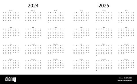 Calendar 2024 2025 Years Vector Illustration Stock Vector Image