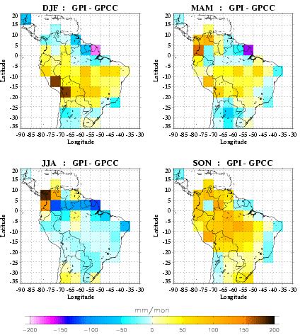 GPI Minus GPCC Seasonal Means Of Rainfall Estimates Mm Month 1