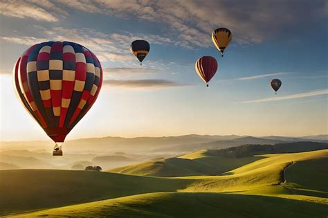 Premium Photo Hot Air Balloons Flying Over The Hills