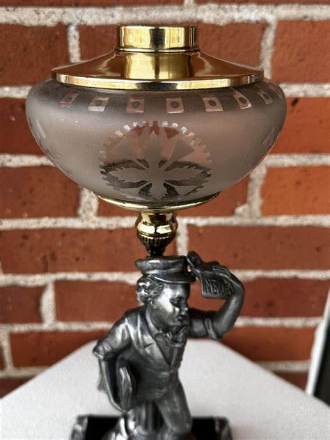 Antique 1867 Paper Boy Figural Bradley Hubbard Kerosene Oil Lamp 2