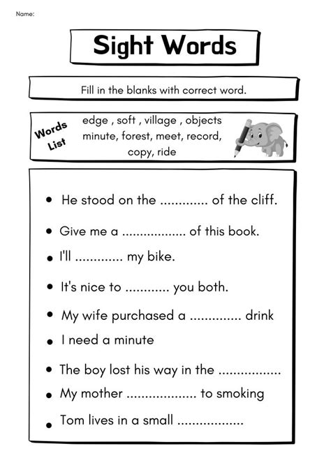 Fill The Blank Sight Words Worksheets Sight Word Worksheets Sight