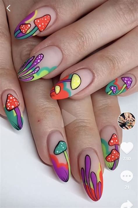 Beautiful Matte Mushroom Nail Art Nails Hippie Nails Funky Nails