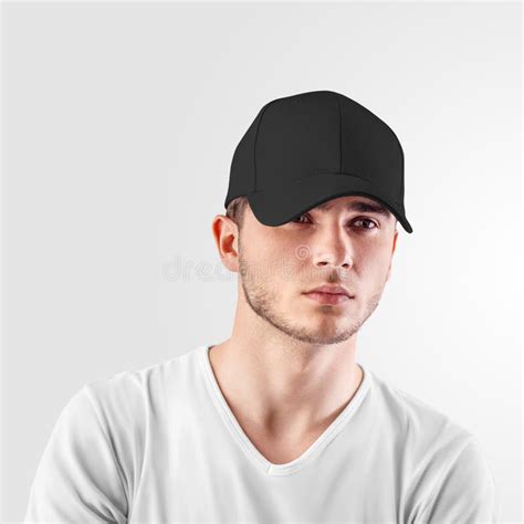 Black Baseball Cap Mockup With Realistic Shadows Isolated On White