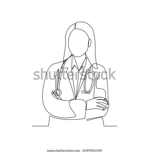 Continuous Line Drawing Of Woman Doctor With Stethoscope One Line Art