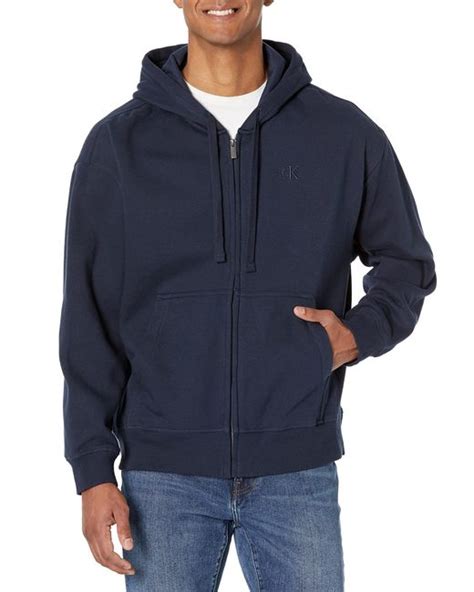 Calvin Klein Relaxed Fit Archive Logo Fleece Full Zip Hoodie In Dark