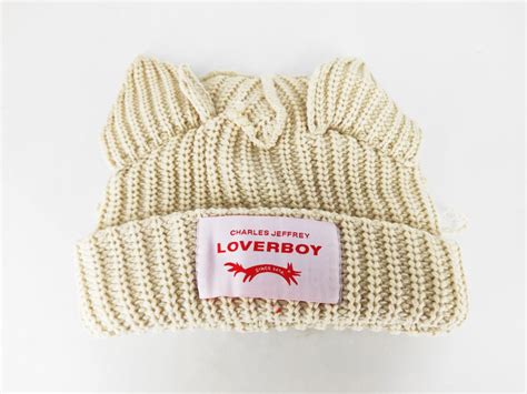 Charles Jeffrey Loverboy Chunky Cat Ears Knitted Beanie Cream Etsy